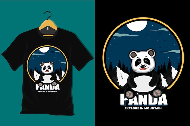 Panda Explore W Stylu Mountain Retro Vintage T Shirt Design