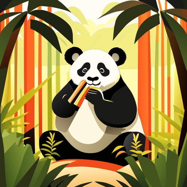 Panda Je Bambus W Lesie Bambusowym Ilustracja Wektorowa