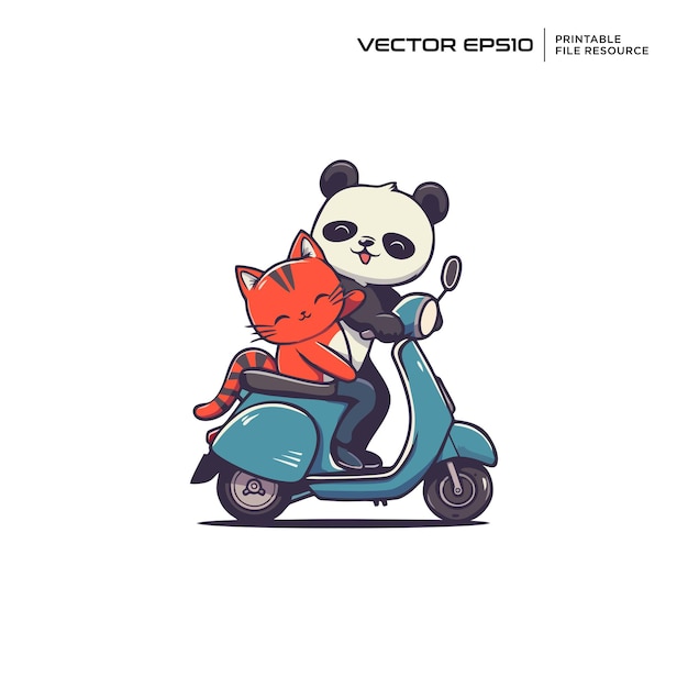 Panda jeździ na skuterze ilustracja postaci maskotka projekt logo wektor eps 10