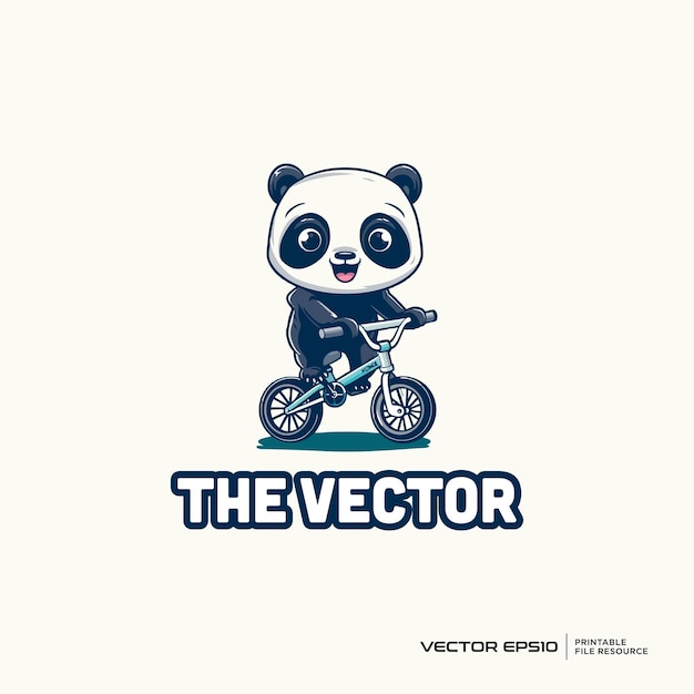 Panda jeździ rowerem maskotka wektor logo postać ilustracja kreskówka eps10