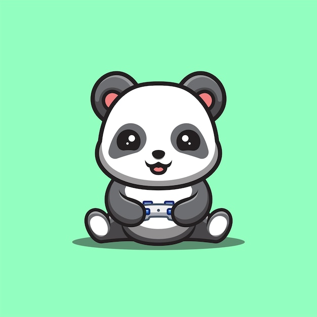 Panda Siedzi Gaming Słodkie Kreatywne Kawaii Kreskówka Maskotka Logo