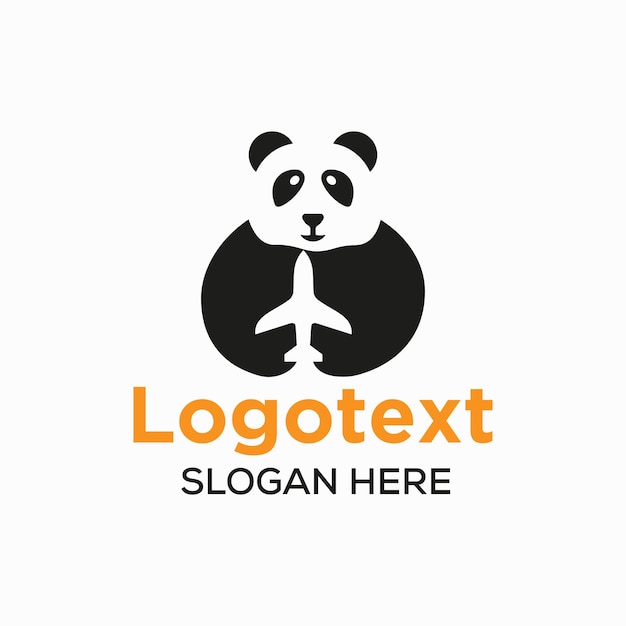 Panda Travel Logo negatywna koncepcja przestrzeni szablon wektor. Panda gospodarstwa symbol samolotu