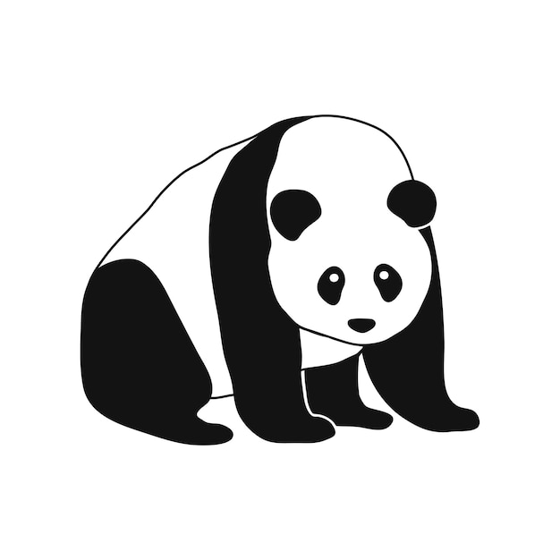 Panda Wielka Ikona Całego Ciała. Prosty Znak Miś Panda. Ilustracja Wektorowa Czarno-białe.