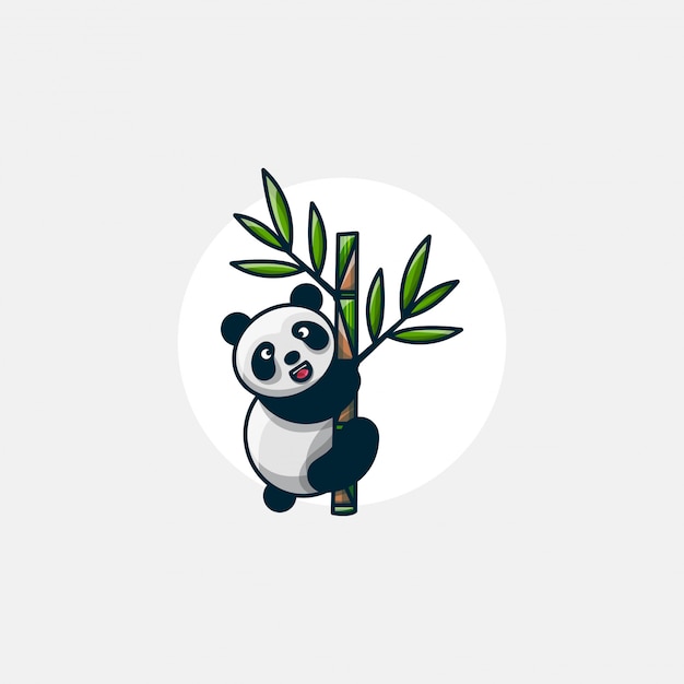 Panda Wspina Się Na Bambusową Ilustrację Postaci