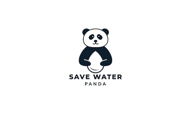 Panda Z Kroplą Wody Słodkie Logo Ikona Ilustracja Wektorowa