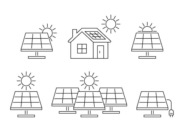 Panel Słoneczny Gromadzi Ikonę Linii Energii Słonecznej Alternatywne Wytwarzanie Energii Elektrycznej Z światła Słonecznego