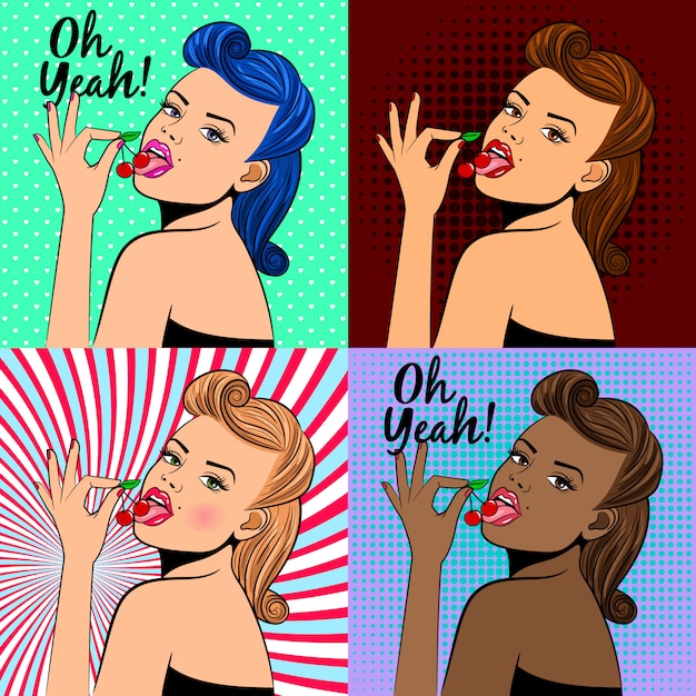 Pani w stylu pop-art z wiśnią