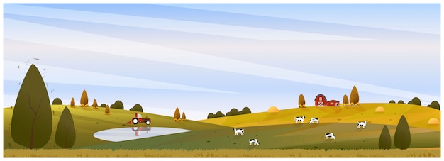 Panorama Ilustracja Krajobraz Wsi Jesienią