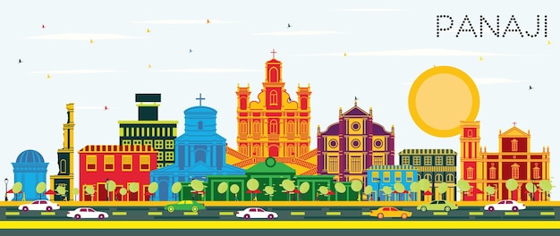 Panorama Miasta Panaji India Z Kolorowymi Budynkami I Błękitnym Niebem