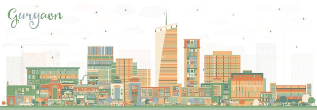 Plik wektorowy panoramę miasta gurgaon indie z kolorowymi budynkami. ilustracja wektorowa. podróże służbowe i koncepcja turystyki z nowoczesną architekturą. gurgaon gród z zabytkami.