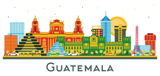 Plik wektorowy panoramę miasta gwatemala z kolorowymi budynkami na białym tle ilustracja wektorowa koncepcja podróży służbowych i turystyki z nowoczesną architekturą pejzaż gwatemali z zabytkami