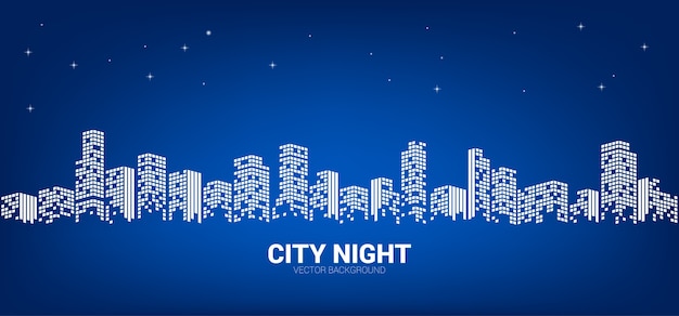 Panoramy Miasta Nocy Tło Z Gwiaździstym Niebem