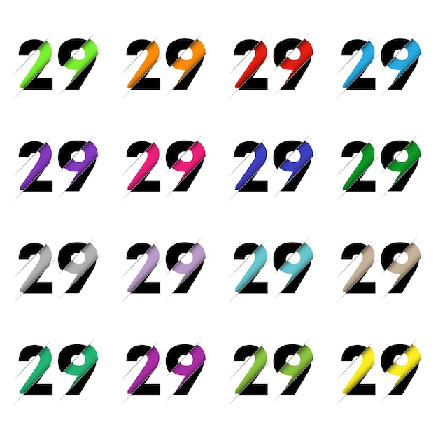 Plik wektorowy papercut numer dwadzieścia dziewięć 29 realistyczny efekt wielowarstwowego cięcia papieru 3d na białym tle rysunek czcionki litery alfabetu element dekoracji na urodziny lub projekt powitania weselnego