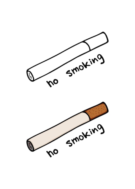 Plik wektorowy papieros z tytoniem, zły nawyk, zakaz palenia, doodle, kolorowanie kreskówek liniowych