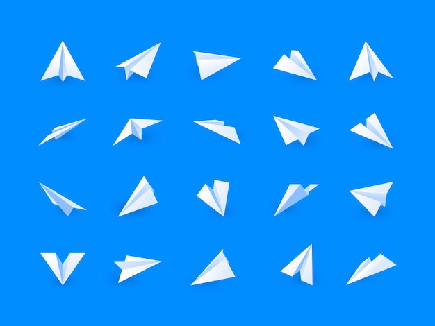 Papierowy Samolot Płaski Ręcznie Robiony Wyimaginowany Samolot Biały Origami Symboliczny Sen I Wyobraźnia Koncepcja Samolotu Wektor Wyślij Kolekcję Ikon Wiadomości