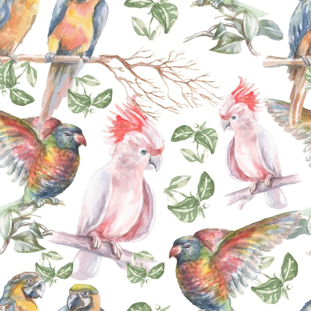 Papuga tropikalnych ptaków akwarela ilustracja ręcznie rysowane dżungla