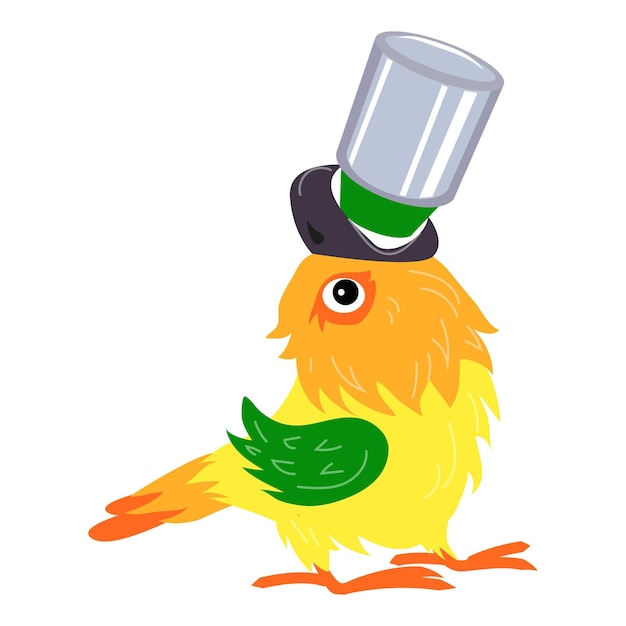 Papuga Z Ikoną Puszki Kreskówka Papuga Z Ikoną Wektora Puszki Do Projektowania Stron Internetowych Izolowana Na Białym Tle