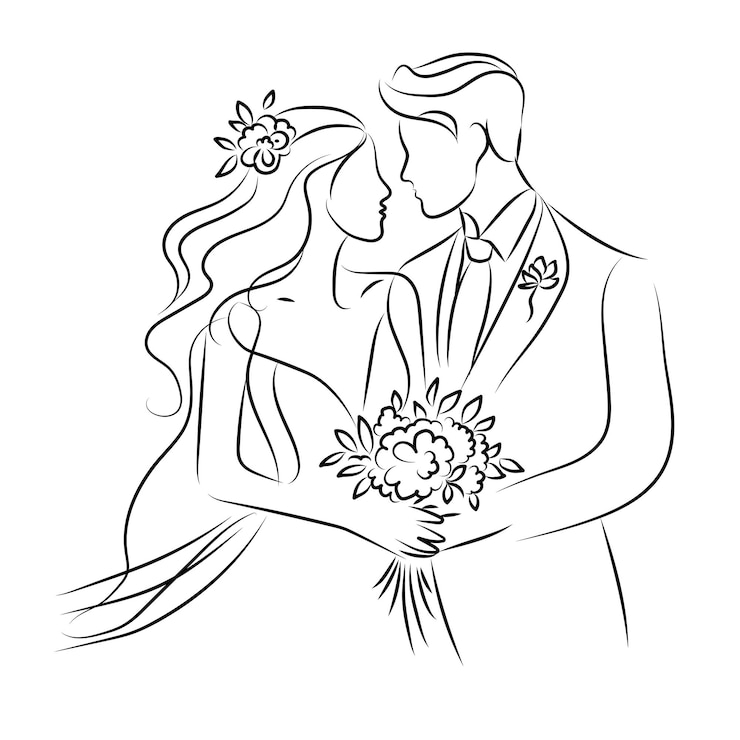 para ślubna jedna linia ilustracja para kochanków jedna linia