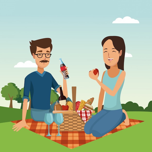 Plik wektorowy para w pikniku w parku