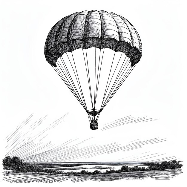 Parachute Monochrome szkic atramentowy rysunek wektorowy ilustracja wektorowa w stylu grawerowania