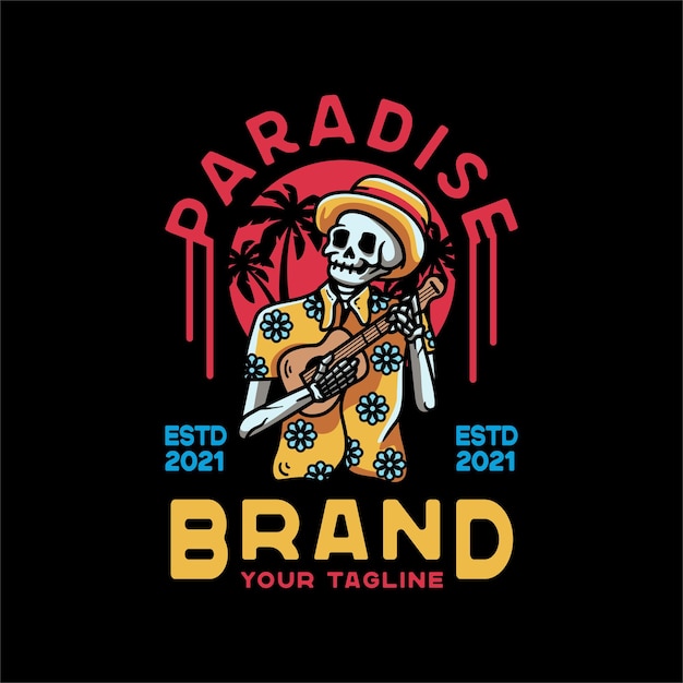 Paradise Skull And Guitar Vintage Style