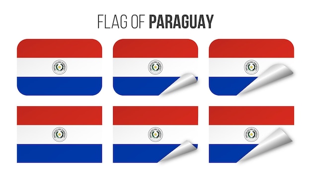 Paragwaj Flaga Etykiety Naklejki Zestaw Ilustracji Wektorowych 3d Flagi Paragwaju Na Białym Tle