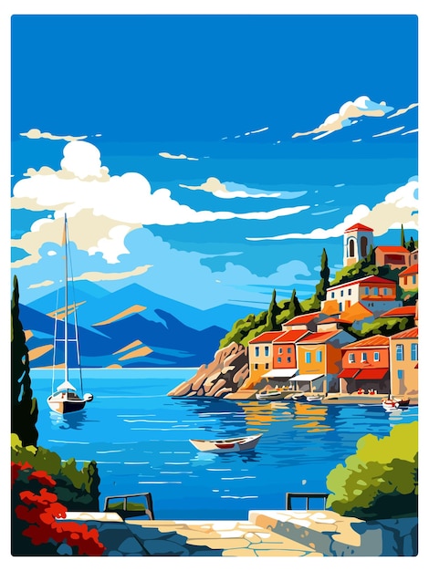 Plik wektorowy parga grecja vintage travel poster souvenir postcard portret malarstwo ilustracja wpa