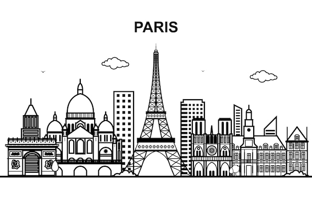 Paris City Tour Cityscape Skyline Line Outline