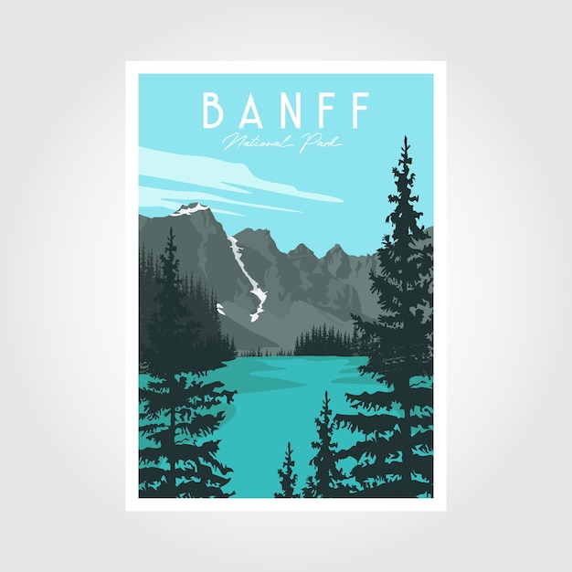 Park Narodowy Banff Poster Wektorowy Ilustracja Styl Vintage