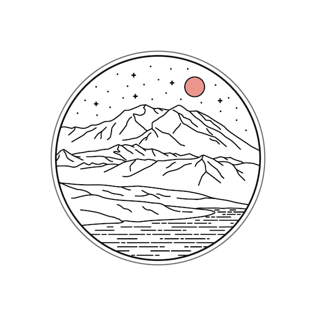 Park Narodowy Denali W Mono-line Art Patch Odznaka Projekt Emblemat Projekt Koszulki