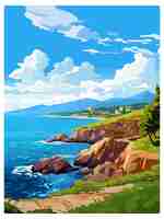 Plik wektorowy park narodowy port cros portcros francja vintage travel poster souvenir postcard portrait painting