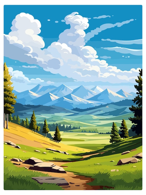 Plik wektorowy park narodowy sierra nevada vintage travel poster souvenir postcard portret malarstwo ilustracja