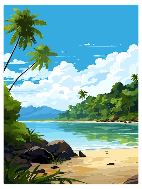 Plik wektorowy park narodowy wysp kokosowych kostaryka vintage travel poster souvenir postcard portrait painting wpa