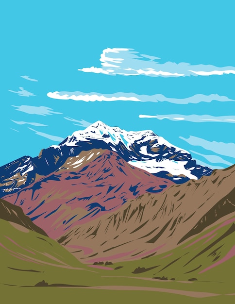 Plik wektorowy park prowincjonalny aconcagua w prowincji mendoza w argentynie wpa art deco poster