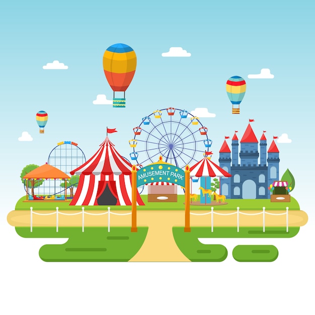 Park Rozrywki Cyrkowy Karnawałowy Festiwal Zabawa Fair Krajobrazowa Ilustracja