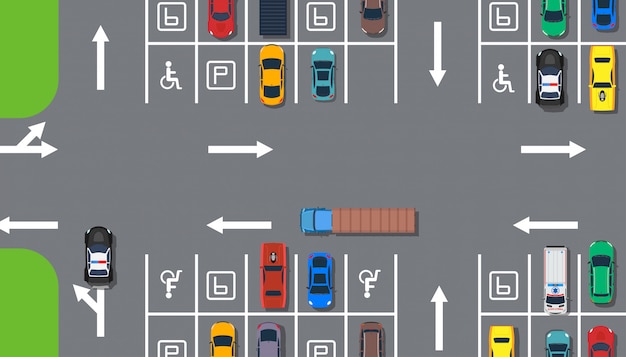 Plik wektorowy parking strefy odgórnego widoku budowy samochodowa powietrzna ilustracja.