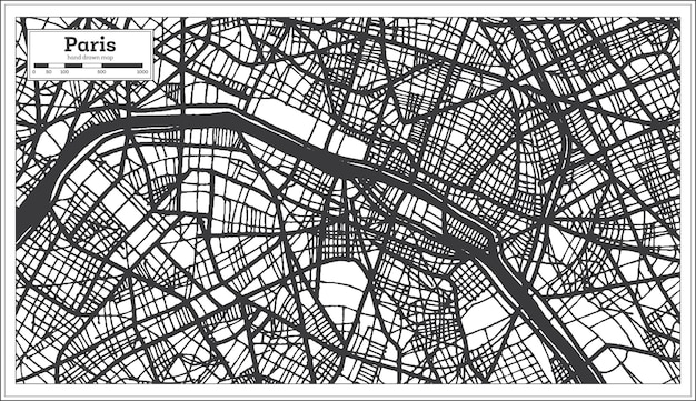 Paryż Francja Mapa Miasta W Stylu Retro W Kolorze Czarno-białym. Mapa Przeglądowa. Ilustracja Wektorowa.
