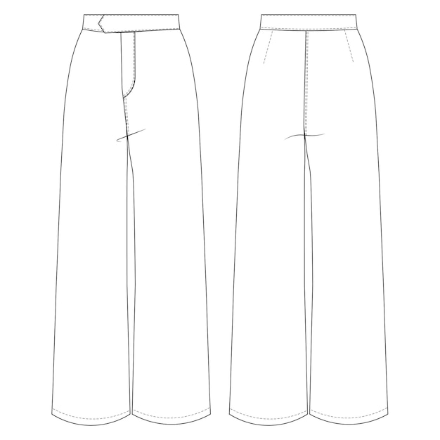 Plik wektorowy pas szerokich nóg żeglarz palazzo spodnie spodnie szablon rysunek techniczny płaski szkic cad maketa fashio