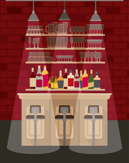 Pasek Z Butelek Alkohol Scena Wektor Ilustracja Projektu