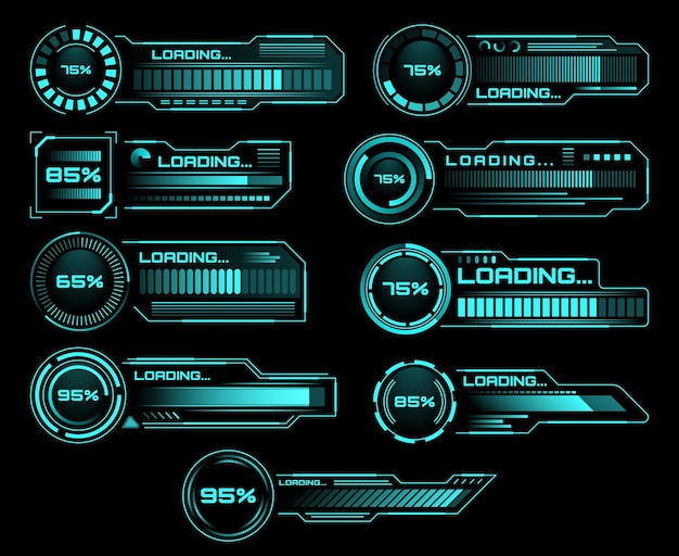 Paski postępu ładowania HUD Interfejs wektorowy Sci Fi