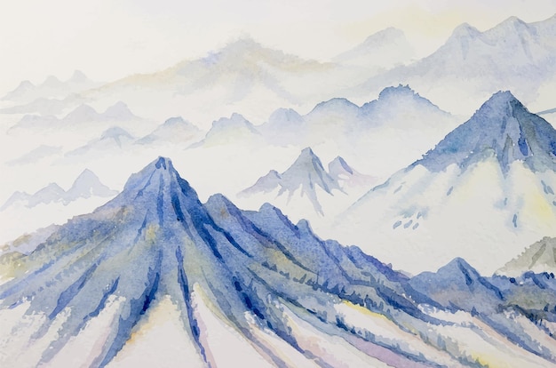 Plik wektorowy pasmo górskie abstrakcyjne malarstwo akwarela ilustracja wektor sceneria wysoka skalista i śnieg