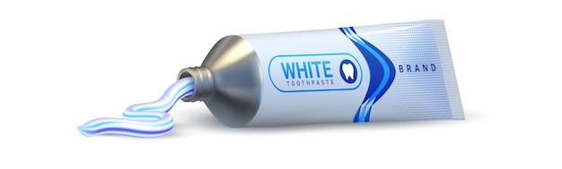 Plik wektorowy pasta do zębów realistyczna tuba 3d z żelem do czyszczenia zębów wyciśnięty produkt zapewniający świeże oddychanie higiena lub pielęgnacja zębów opakowanie z miejscem na logo i pojemnik na wektor brandingowy