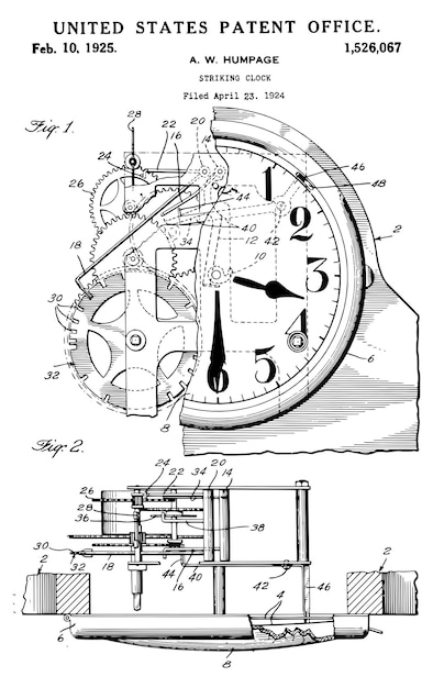 Plik wektorowy patent na uderzający zegar z 1925 r