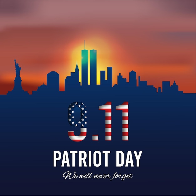 Patriot day tło panoramę Nowego Jorku i amerykańska flaga grunge Vector
