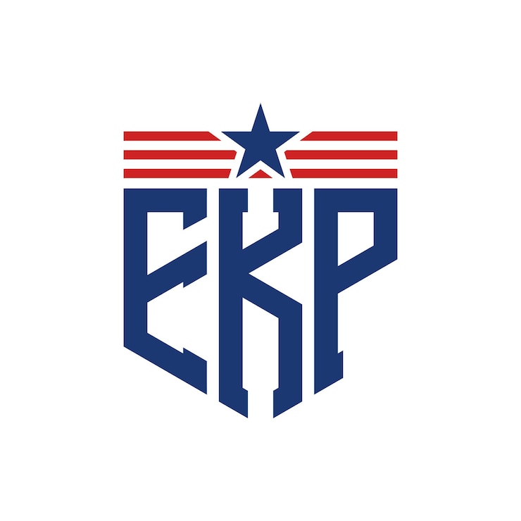 Wektor patriotic ekp logo z gwiazdą i amerykańską flagą straps letter ekp logo z flagą usa
