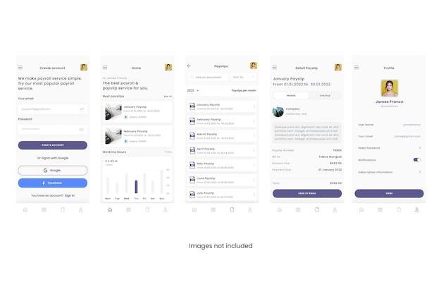 Plik wektorowy payroll, paycheck i pensja app ui kit