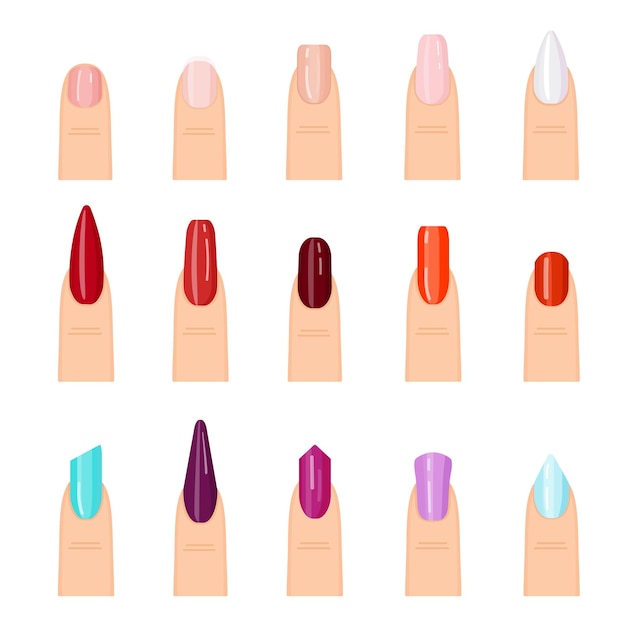 Paznokci zestaw ikon wektor kreskówka Salon do manicure