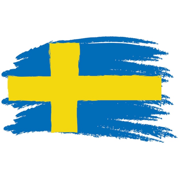 Pędzlem malowana flaga Szwecji Ręcznie rysowana ilustracja w stylu z efektem grunge i akwarelą