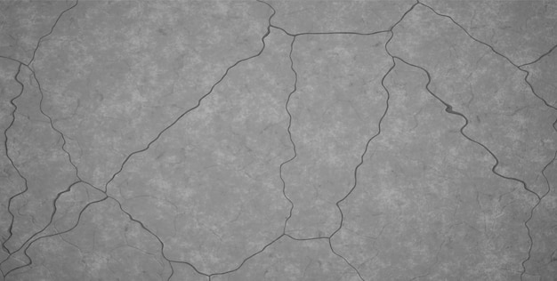 Pęknięcia ciemnoszary beton tekstury. Zepsute tło ściany lub podłogi cementu z pęknięciami, zadrapaniami i wiórami. Poziomy kamień grunge tekstur. 3D realistyczne ilustracji wektorowych.