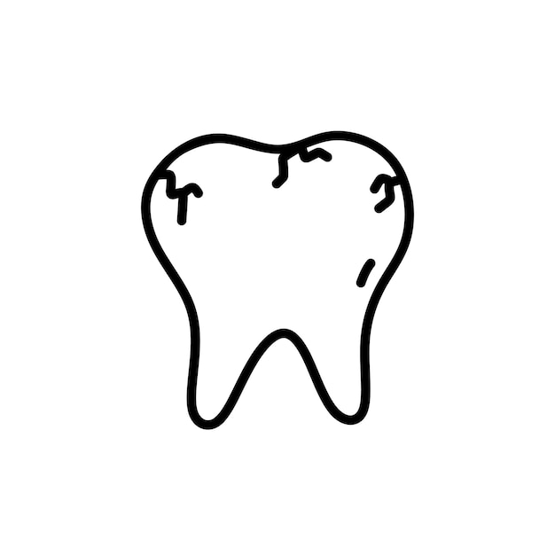Pęknięty Ząb Odizolowany Na Białym Tle Opieka Stomatologiczna Ręcznie Rysowane Doodle Ilustracja
